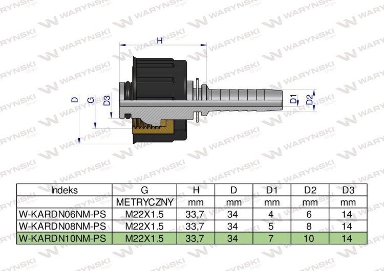 Zakucie nakretka do myjek (pasuje do Karcher) na waz DN10 GW M22x1.5 (RM-KARDN10NM) PREMIUM Waryński 4