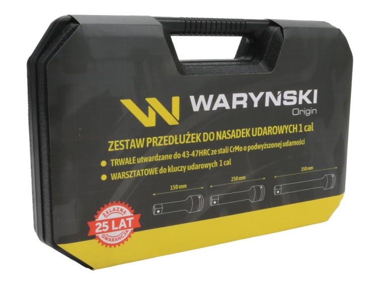 Przedłużki do nasadek udarowych 1 cal zestaw 3 el. 150 250 i 350 mm z utwardzanej stali stopowej CrMo Waryński 2