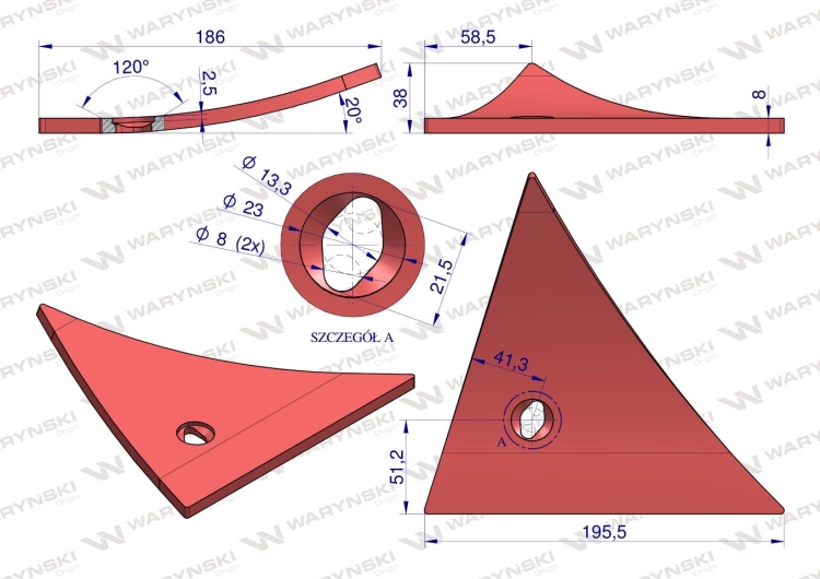 Pierś odkładni prawa jednootworowa 063240 Kverneland stal borowa Waryński 3