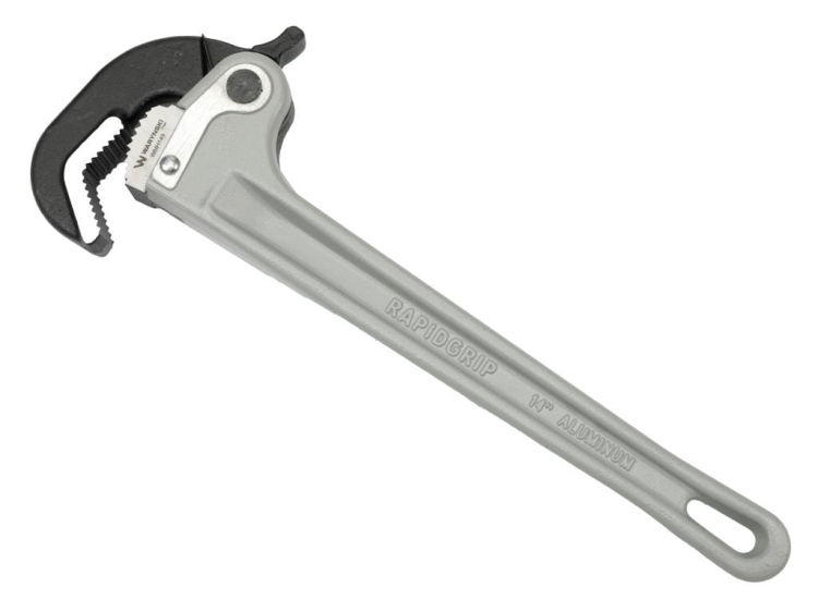 Klucz do rur samozaciskowy 14" uchwyt aluminium wzmocniony szczęki ze stali CrMnTi z dodatkiem tytanu Waryński