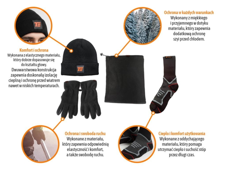 Zestaw zimowy CZAPKA KOMIN RĘKAWICZKI SKARPETY - Komfort i Ochrona 3M Teger 4