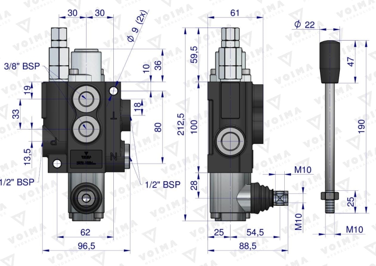 Rozdzielacz hydrauliczny 1-sekcyjny 40L VOIMA 4
