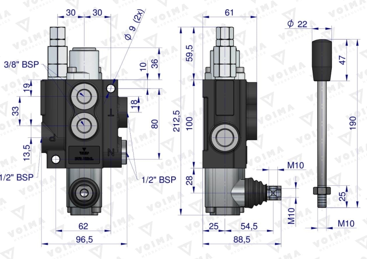 Rozdzielacz hydrauliczny 1-sekcyjny 40L z zatrzaskiem VOIMA 4