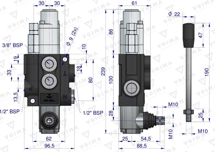 Rozdzielacz hydrauliczny 1-sekcyjny 40L z sekcją pływającą VOIMA 3
