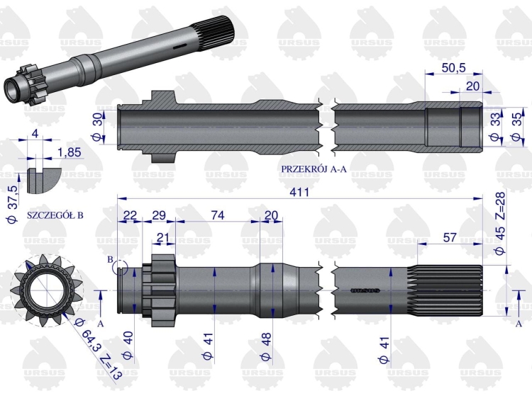 Wałek sprzęgłowy przekaźnika II stopnia C-360 ORYGINAŁ URSUS 4