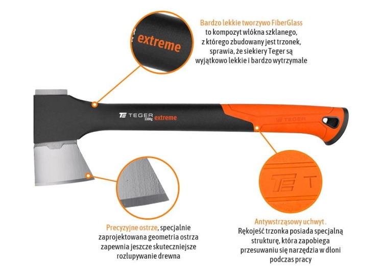 Siekiera 1100g uniwersalna z trzonkiem fiberglass Extreme TEGER 3