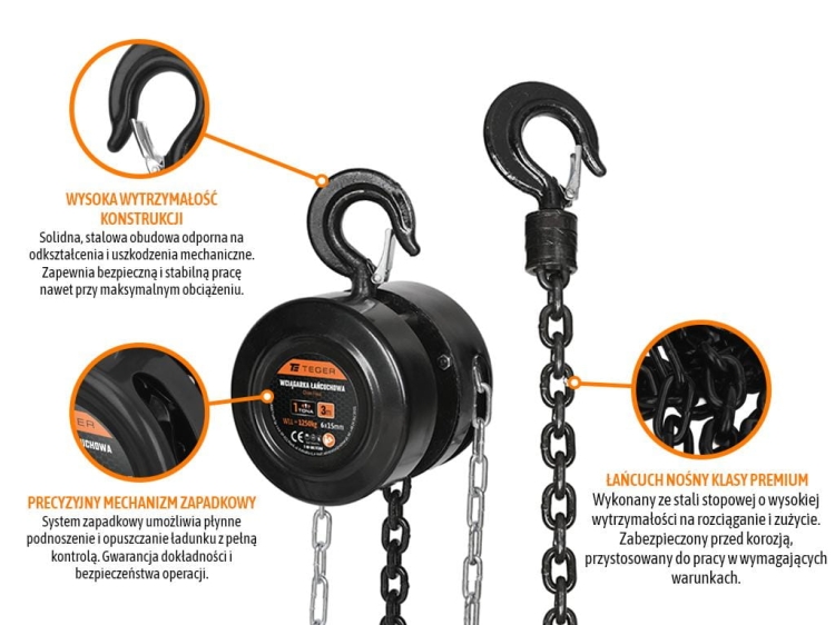 Wciągarka łańcuchowa 1T 3m cert. CE Teger 2
