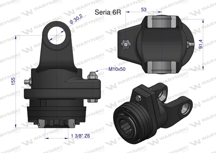 Sprzęgło na kołek wału Seria 6R 2200Nm - 30x92 - 1 3/8 Z6 WARYŃSKI 3