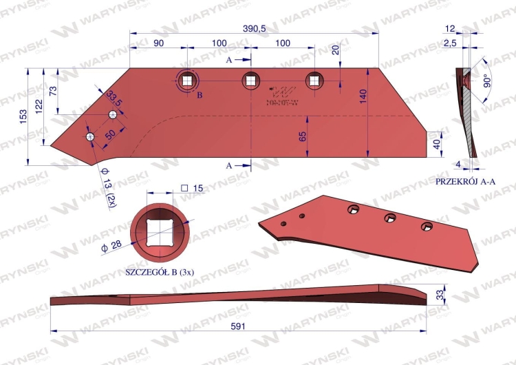 Lemiesz lewy 16" 701401 Akpil WSM 40 stal borowa Waryński 3