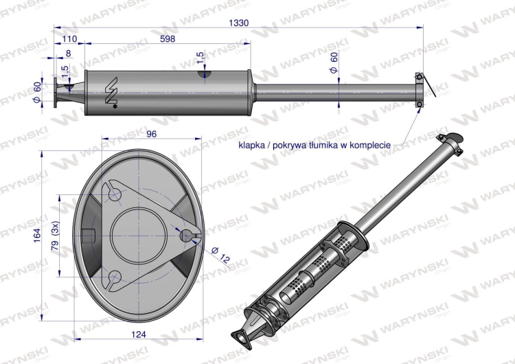 Tłumik 1330mm 7kg ZETOR ( prosty ) INOX WARYŃSKI 3