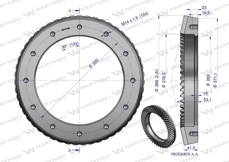 Wałek atakujący z kołem - przekładnia przedniego mostu Ursus C-385 WARYŃSKI 3