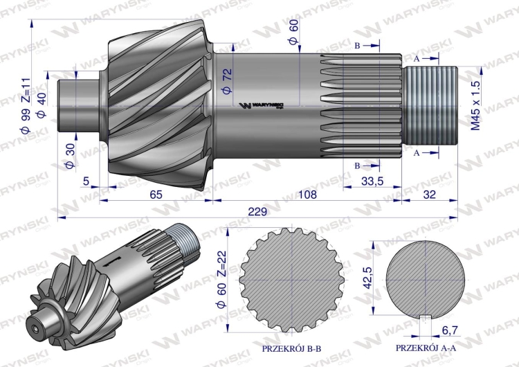 Wałek atakujący z kołem - przekładnia przedniego mostu Ursus C-385 WARYŃSKI 4