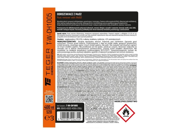 Odrdzewiacz z MOS2 400ml TEGER 3