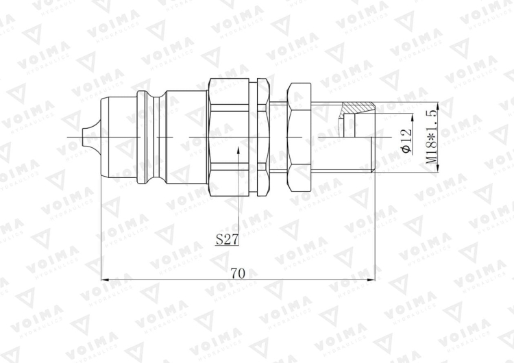 Szybkozłącze hydrauliczne wtyczka EURO M18x1.5 GZ long (9100818LW) VOIMA 3