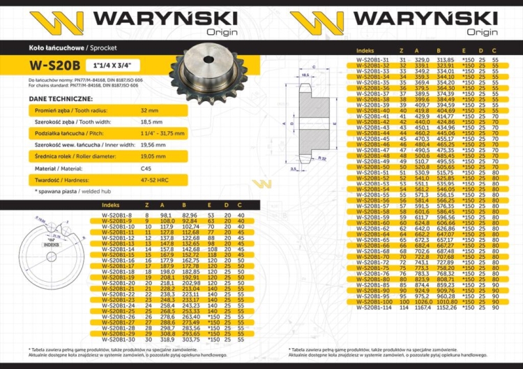 Koło zębate hartowane z kołnierzem 20B-1 (R1 1.1/4) Z-30 Waryński 3