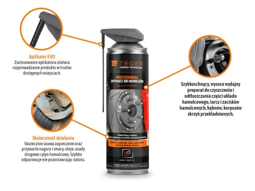 Zmywacz do hamulców PROFESSIONAL z aplikatorem EVO 500ml Teger 2