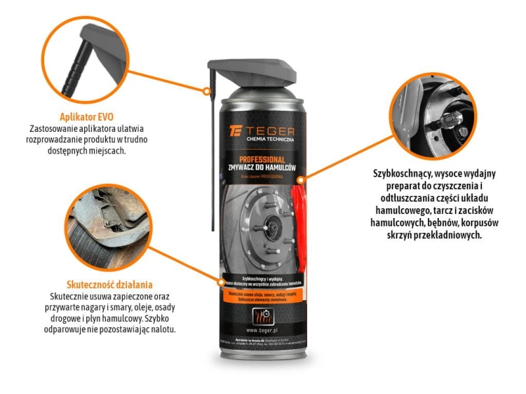 Zmywacz do hamulców PROFESSIONAL z aplikatorem EVO 500ml Teger 2