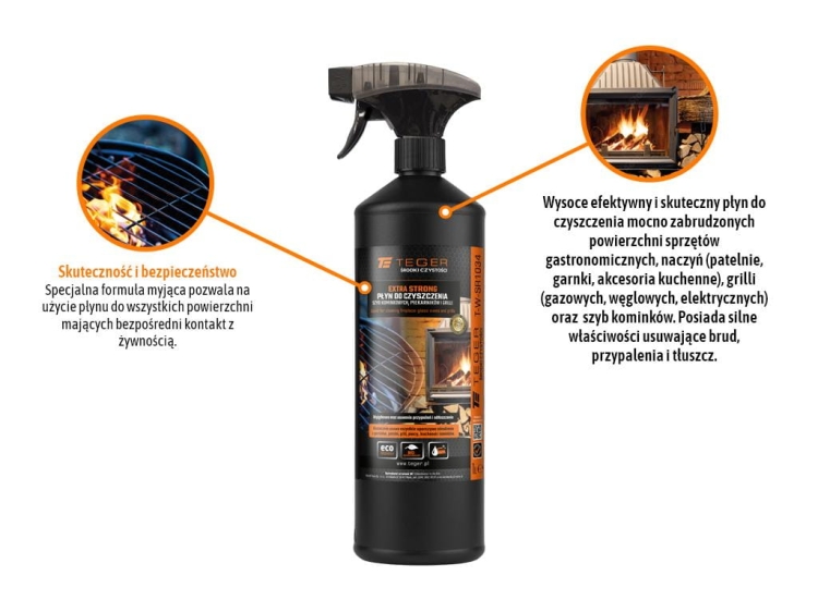 Płyn do czyszczenia szyb kominkowych piekarników i grilli EXTRA STRONG 1l - atomizer Teger 2