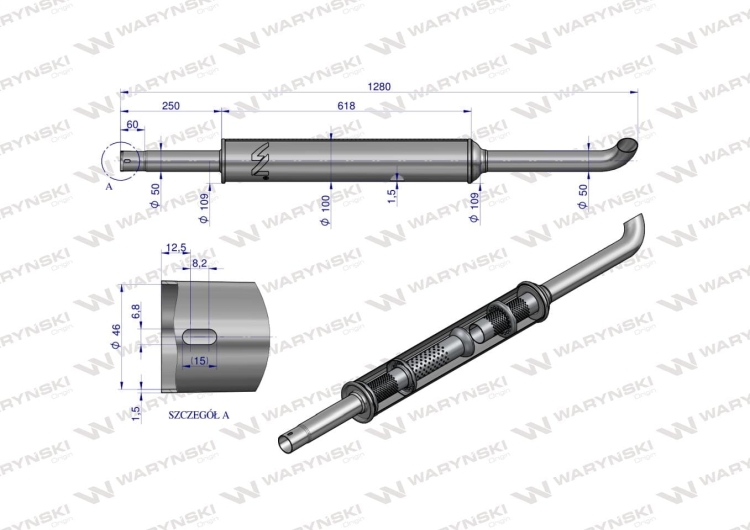 Tłumik okrągły długi 5.4kg 1280mm C-360 INOX WARYŃSKI 3