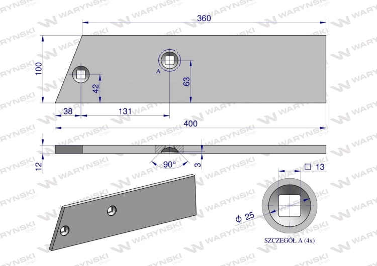 Płoza krótka zastosowanie PR/72 Unia Pług stal borowa WARYŃSKI 3