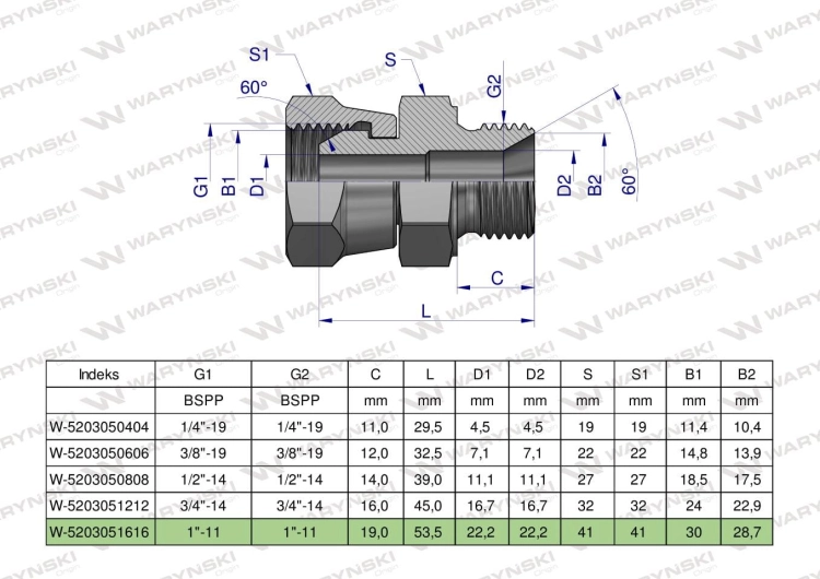 Złączka hydrauliczna calowa AB 1" BSP (XKOR) Waryński  4