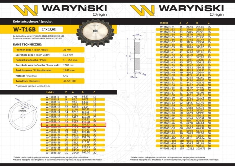 Koło zębate hartowane tarcza 16B-1 (R1 1) Z-19 Waryński 3