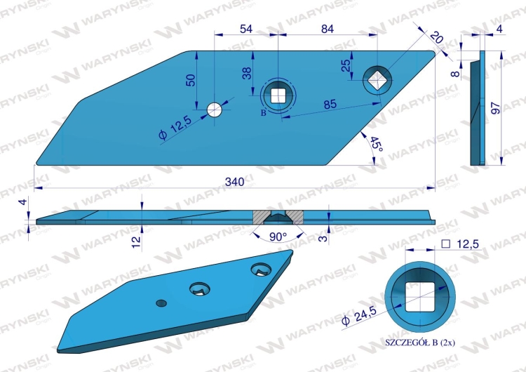 Dłuto nakładka lemiesza prawa zastosowanie Lemken Pług stal borowa WARYŃSKI 3
