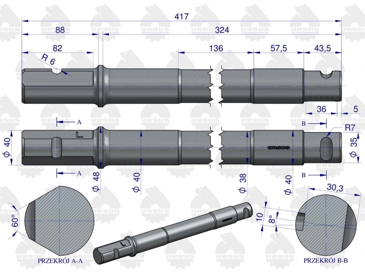 Sworzeń zwrotnicy lewy C-360 ORYGINAŁ URSUS 4