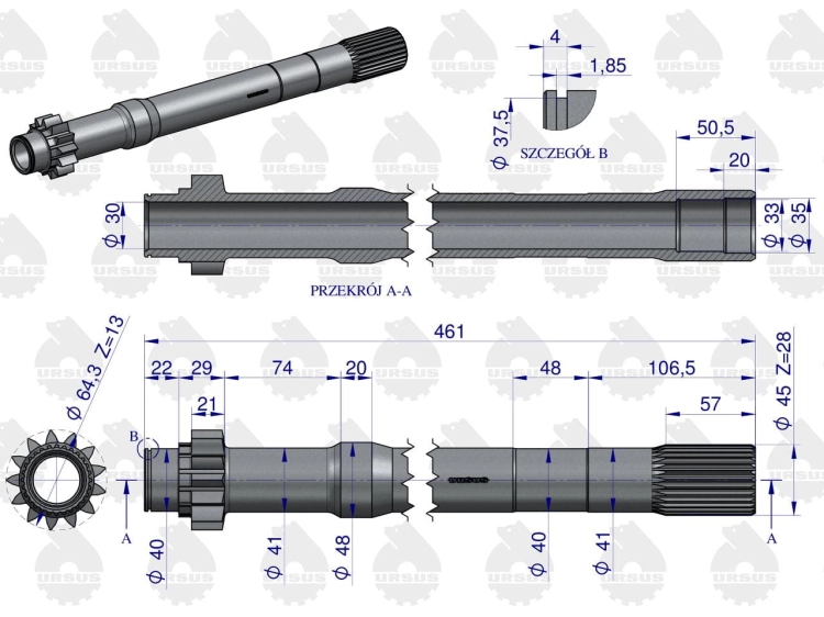 Wałek sprzęgłowy przekaźnika C-360-3P ORYGINAŁ URSUS 3