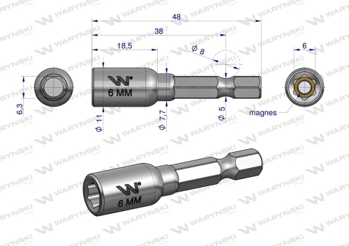 Nasadka 6mm z uchwytem narzędziowym do wkretarki długość 48 mm Waryński  2