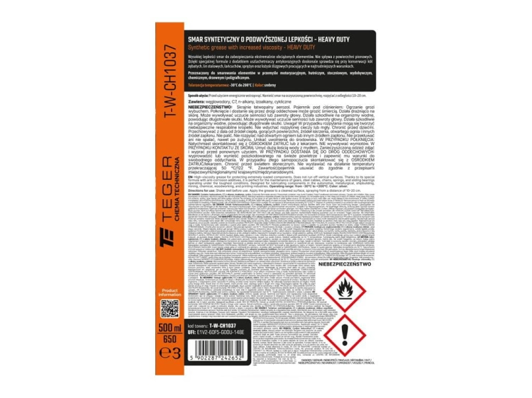 Smar syntetyczny o podwyższonej lepkości - HEAVY DUTY -30 °C do 200 °C 500ml Teger 3