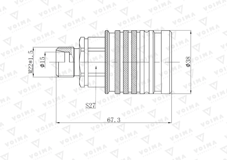 Szybkozłącze hydrauliczne gniazdo EURO M22x1.5 GZ Push-pull (9100822G) VOIMA 2