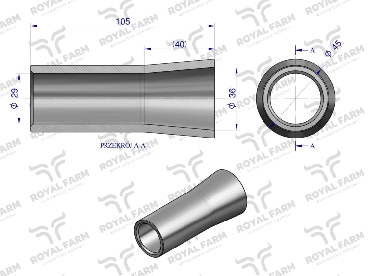 Tuleja zęba ładowacza uniwersalna ECO do zębów 710, 810, 1100, 680 Tur 5011045 Royal Farm 4