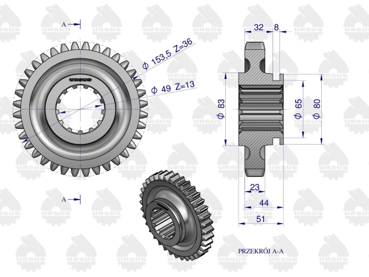Koło przesuwne I i wstecznego biegu C-360 ORYGINAŁ URSUS 2