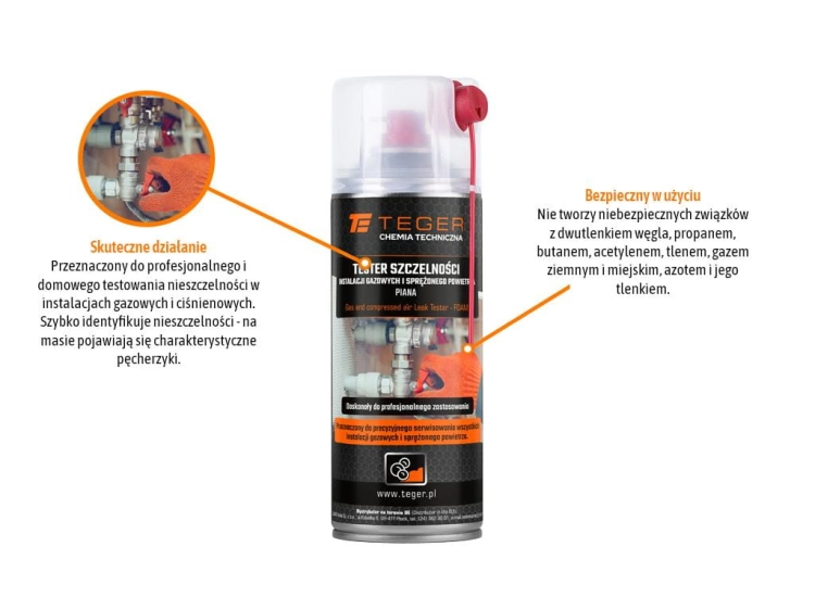 Tester szczelności instalacji gazowych i sprężonego powietrza - piana 400 ml Teger 2