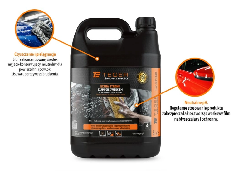 Szampon z woskiem do mycia karoserii - neutralny - EXTRA STRONG 5l - koncentrat TEGER 2