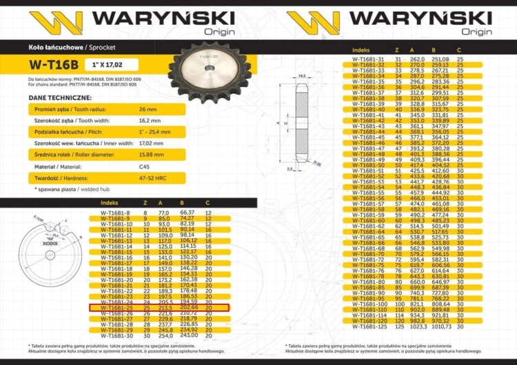 Koło zębate hartowane tarcza 16B-1 (R1 1) Z-25 Waryński 3