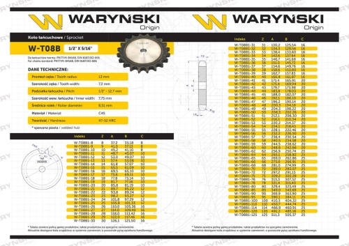 Koło zębate hartowane tarcza 08B-1 (R1 1/2) Z-30 Waryński 2