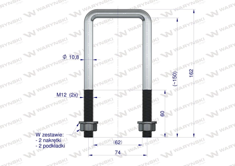 Jarzmo Cybant długie M12 62x150 Waryński 3