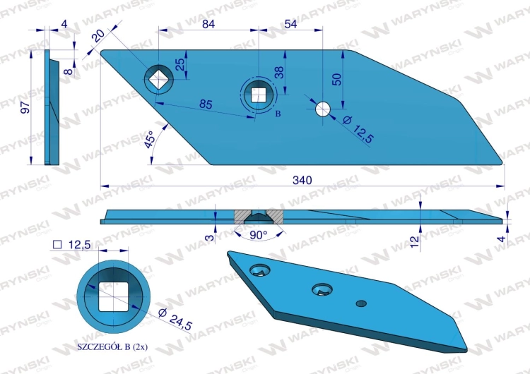 Dłuto nakładka lemiesza lewa 3364051 Lemken Pług stal borowa WARYŃSKI 3