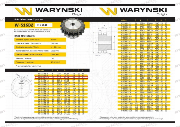 Koło zębate hartowane z kołnierzem 16B-2 (R2 1) Z-10 Waryński 3