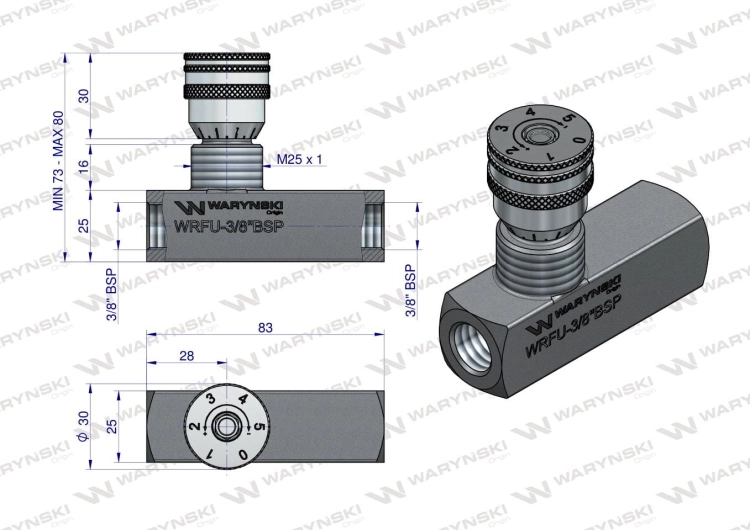 Zawór dławiąco-zwrotny WRFU 90 3/8"BSP Waryński 3