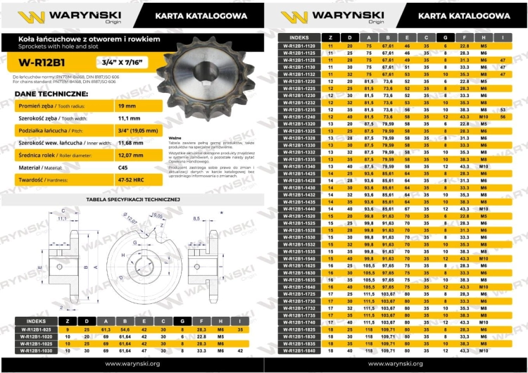 Koło łańcuchowe hartowane 12B1 (R1 3/4) Z-32 otwór 35mm Waryński 3