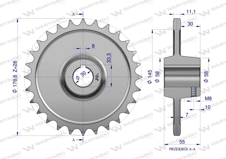 Koło łańcuchowe stalowe hartowane Z-28 3/4" fi-30 2213050060 Rozrzutnik Waryński 2