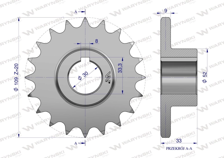 Koło łańcuchowe stalowe hartowane Z-20 5/8 fi-30 5040210082 Bizon Waryński 3