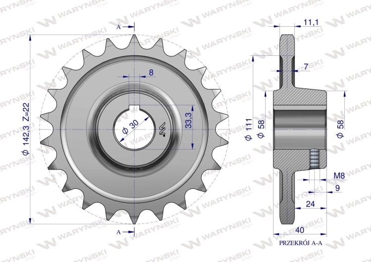 Koło łańcuchowe stalowe hartowane Z-22 3/4" fi-30 2208050040 Rozrzutnik Waryński 3