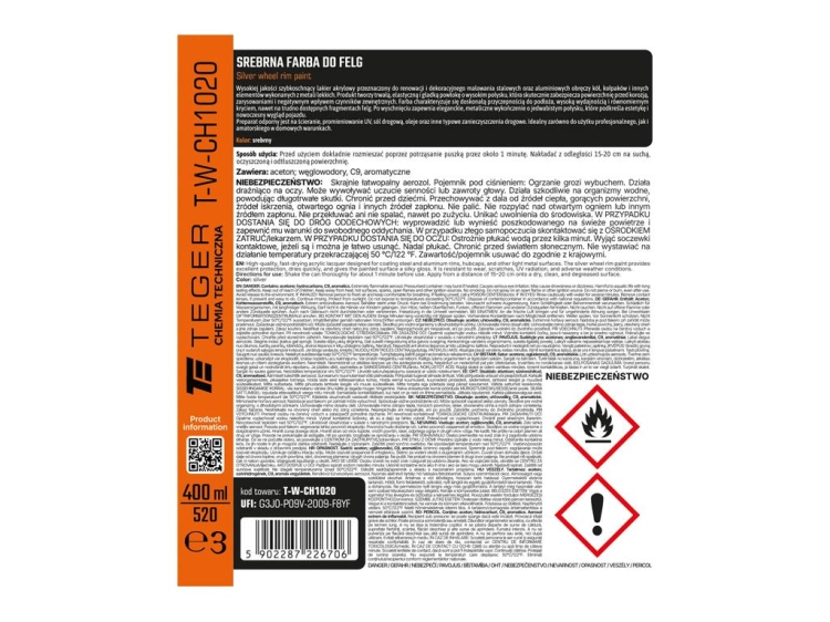 Srebrna farba do felg 400 ml TEGER 3