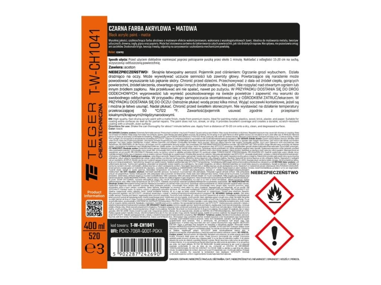 Czarna farba akrylowa - matowa 400ml Teger 3
