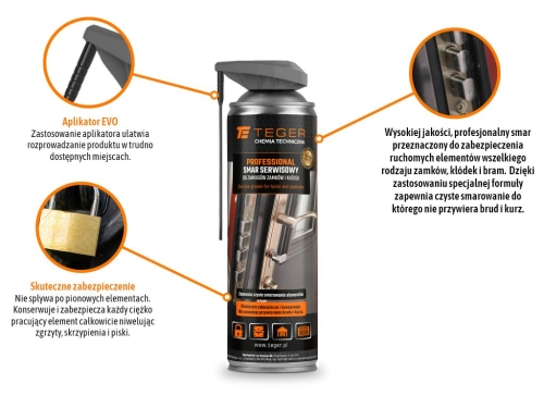 Smar serwisowy do zawiasów zamków i kłódek PROFESSIONAL z aplikatorem EVO 500ml Teger 2