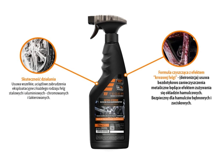 Płyn do mycia felg aluminiowych EXTRA STRONG (krwawa felga) 750ml - atomizer Teger 2